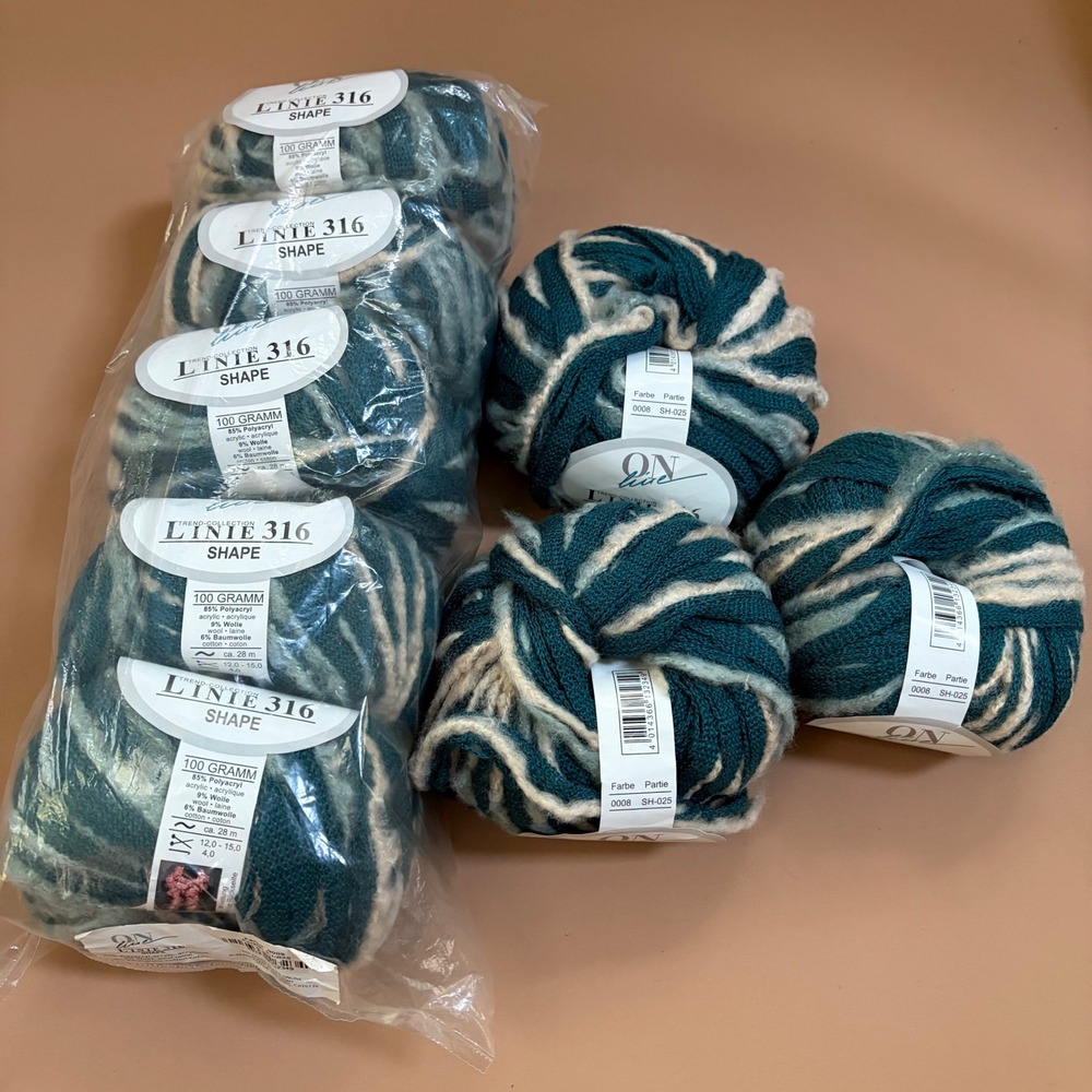 ONline Linie 316 Shape Yarn Teal Cream Lot of 8 Balls 100g Each Color 0008